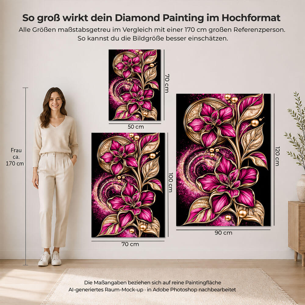 5D Diamond Painting – Blütenjuwel in Magenta & Gold