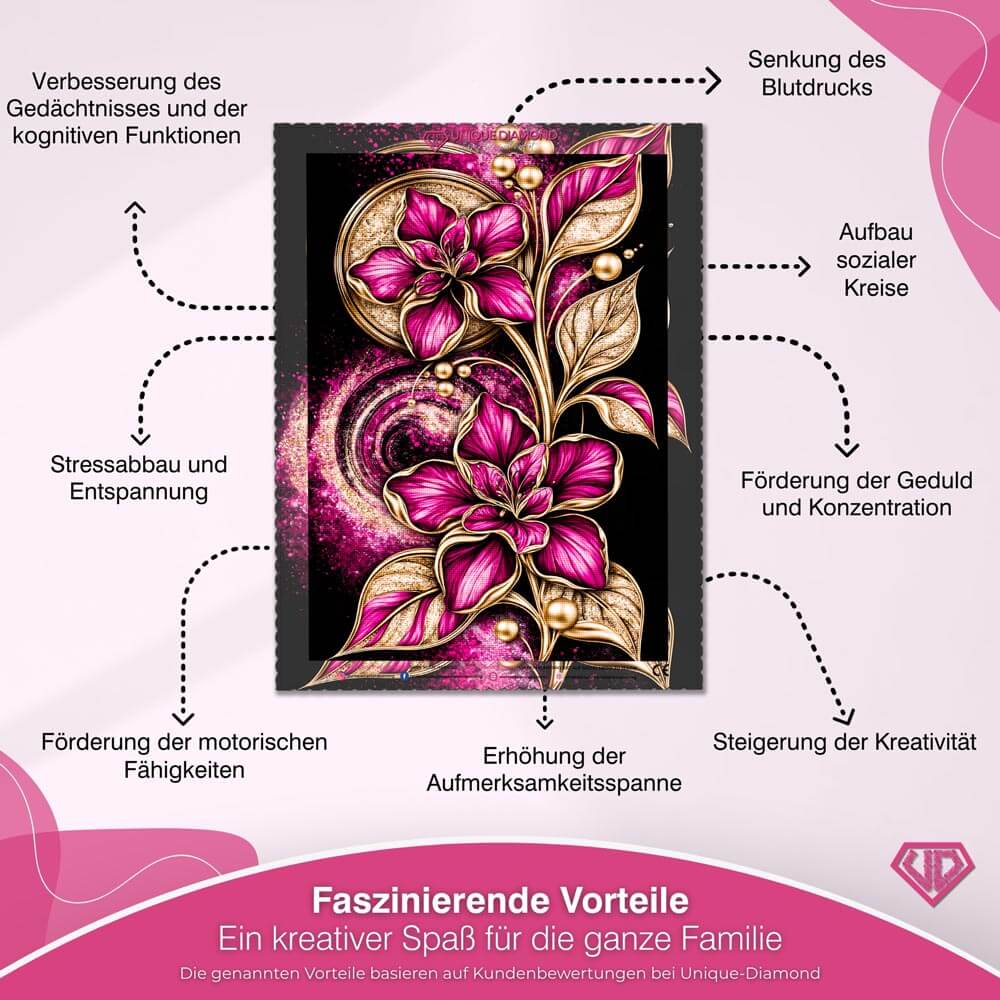 5D Diamond Painting – Blütenjuwel in Magenta & Gold