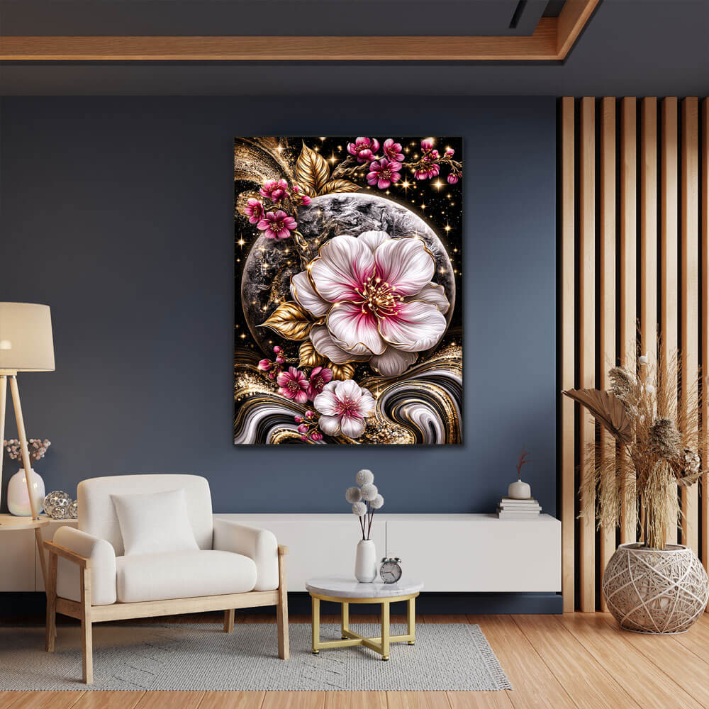 5D Diamond Painting – Blütenmond in Gold