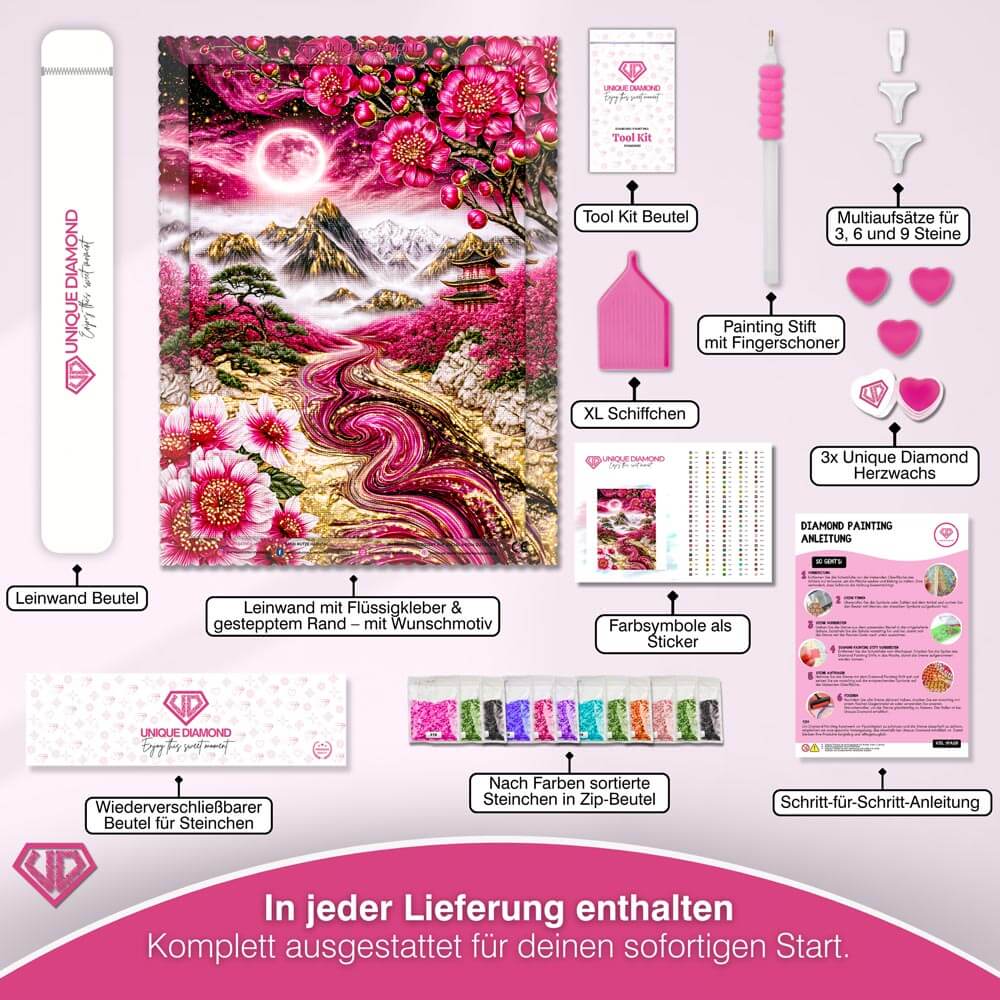 5D Diamond Painting – Blütenpfad ins Rubinland
