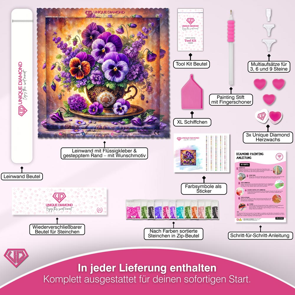 5D Diamond Painting – Blütenpracht der Stiefmütterchen Unique-Diamond