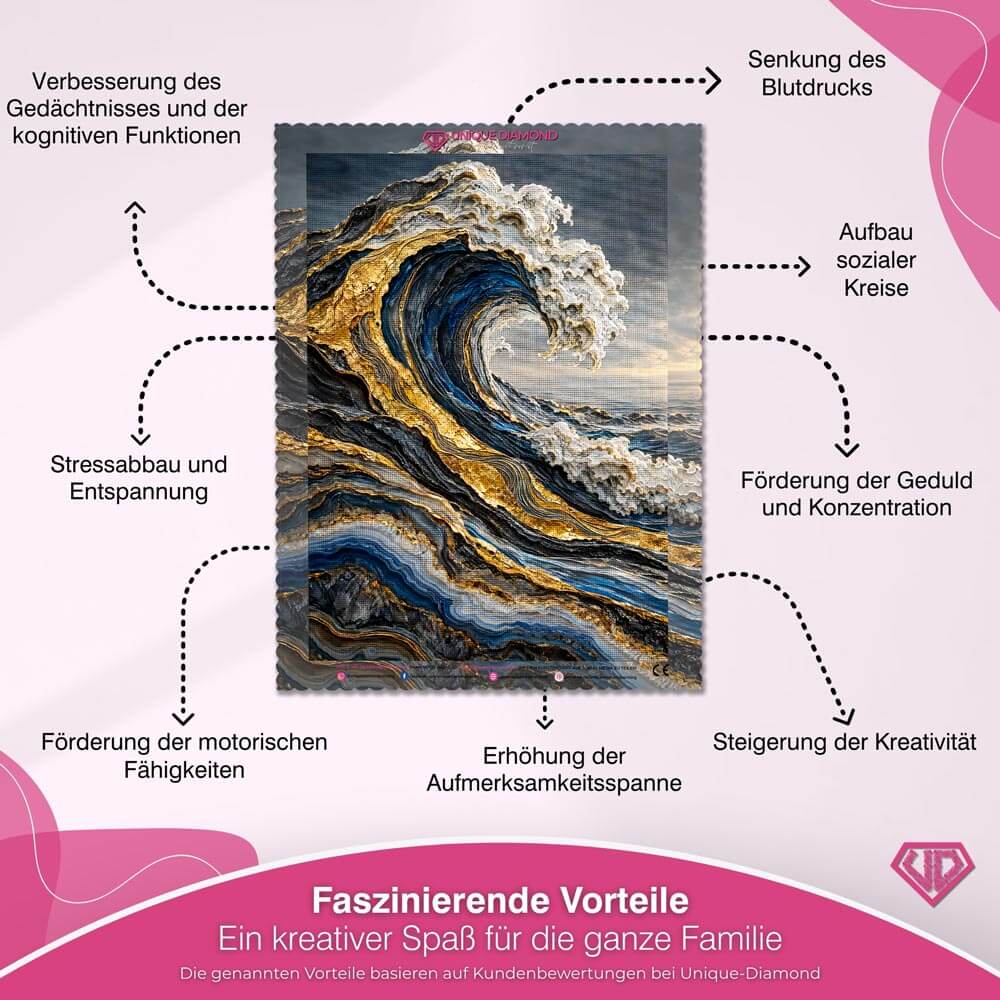 5D Diamond Painting – Brandung aus Gold und Saphir