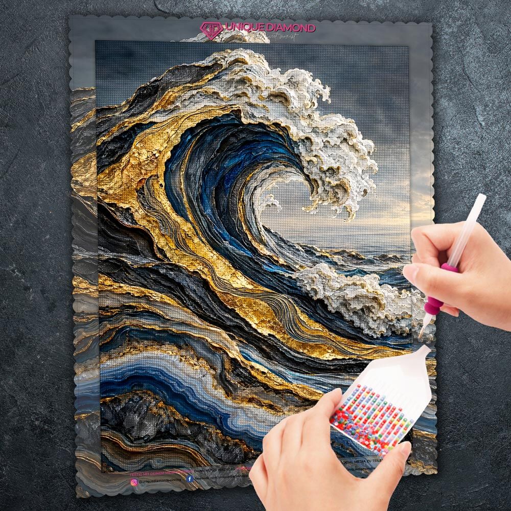 5D Diamond Painting – Brandung aus Gold und Saphir