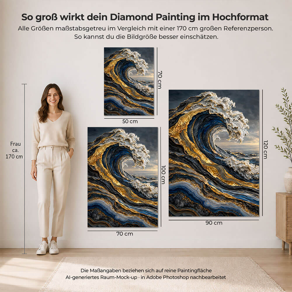 5D Diamond Painting – Brandung aus Gold und Saphir