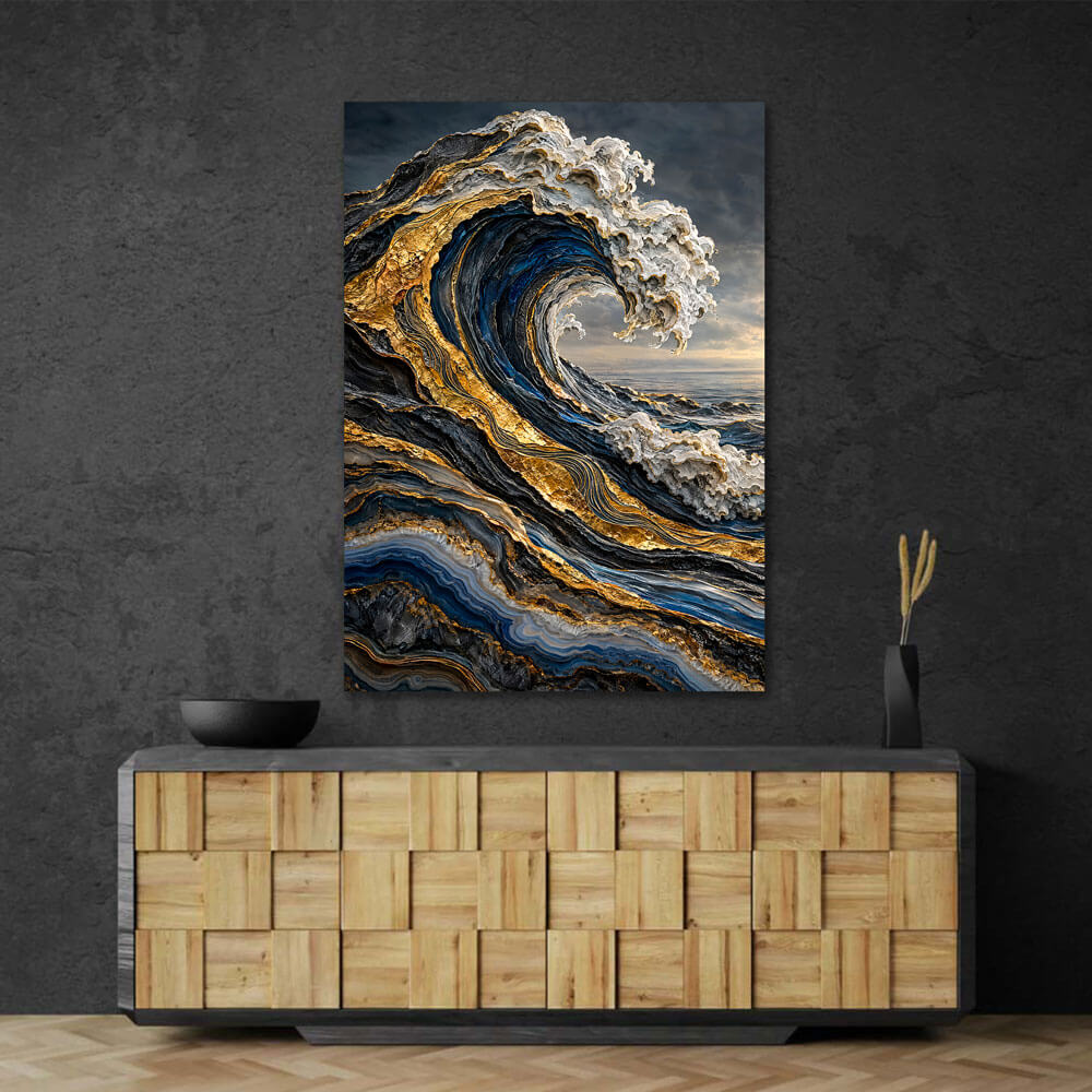 5D Diamond Painting – Brandung aus Gold und Saphir