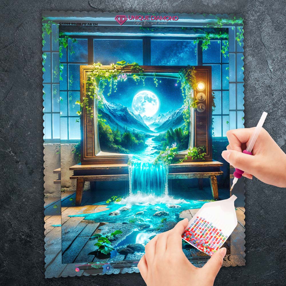 5D Diamond Painting – Das Fenster zur Mondlandschaft Unique-Diamond