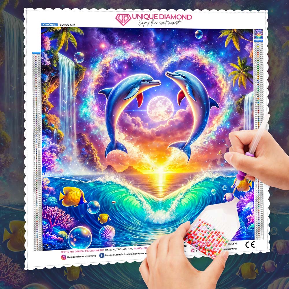 5D Diamond Painting – Delfinherzen im Mondlicht, Unique-Diamond