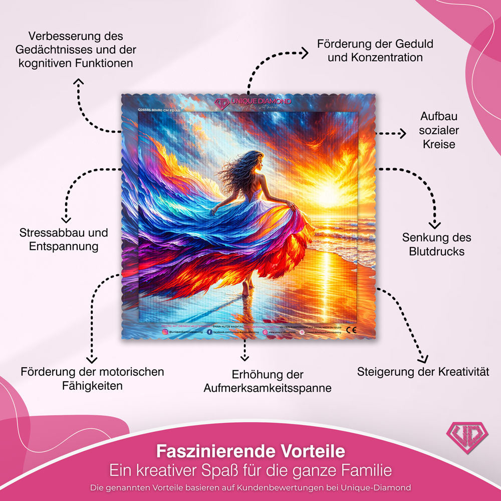 5D Diamond Painting – Elenas Feuerkleid im Sonnenuntergang Unique-Diamond