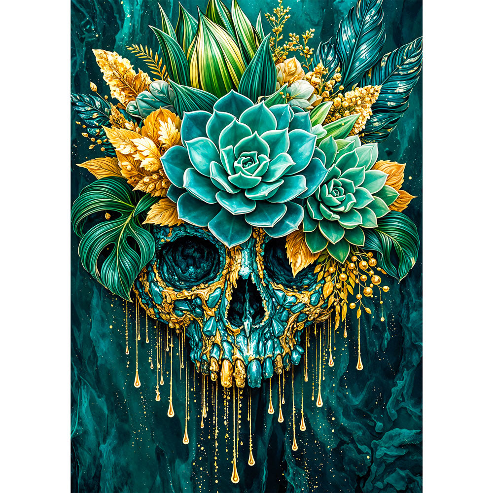 5D Diamond Painting – Emerald Skull Bloom, Unique-Diamond