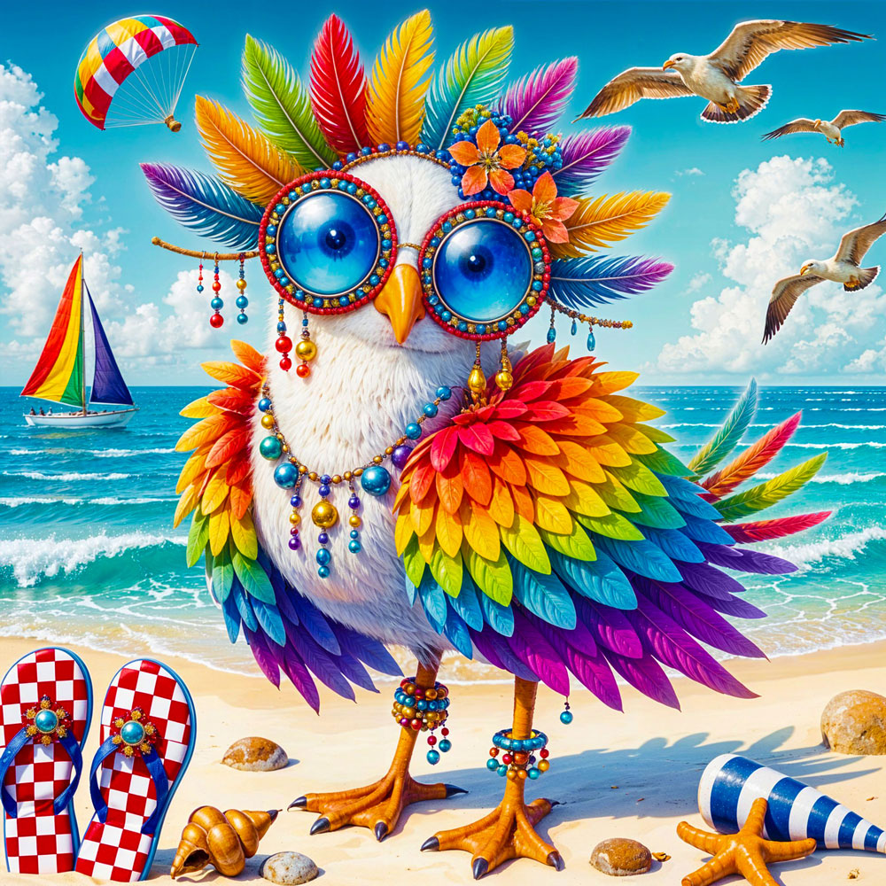 5D Diamond Painting – Eulalia, die Strandeule, Unique-Diamond