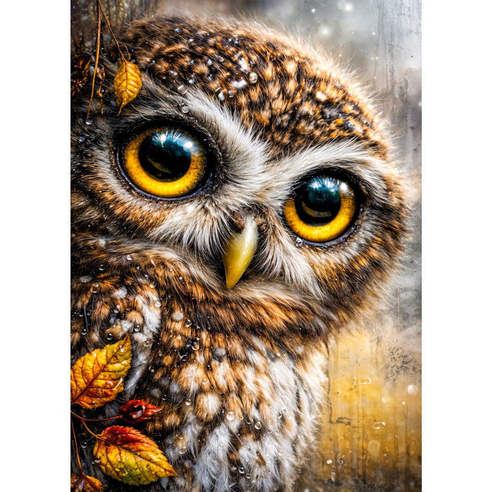 5D Diamond Painting – Eule Arion im Herbstregen, Unique-Diamond