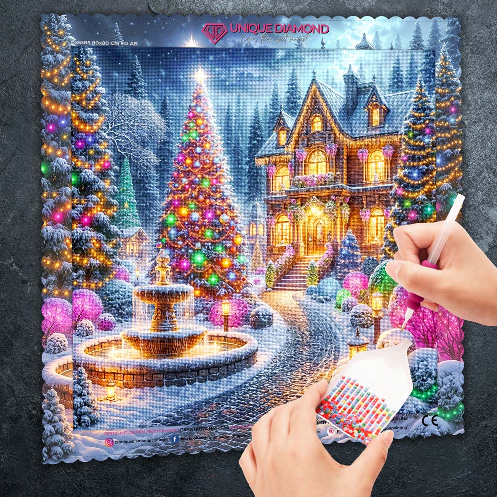 5D Diamond Painting – Festlicher Glanz der Winternacht Unique-Diamond