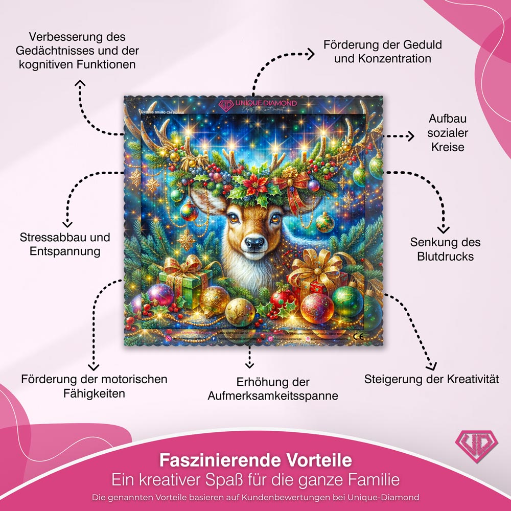 5D Diamond Painting – Festliches Rentier mit Weihnachtsdeko, Unique-Diamond