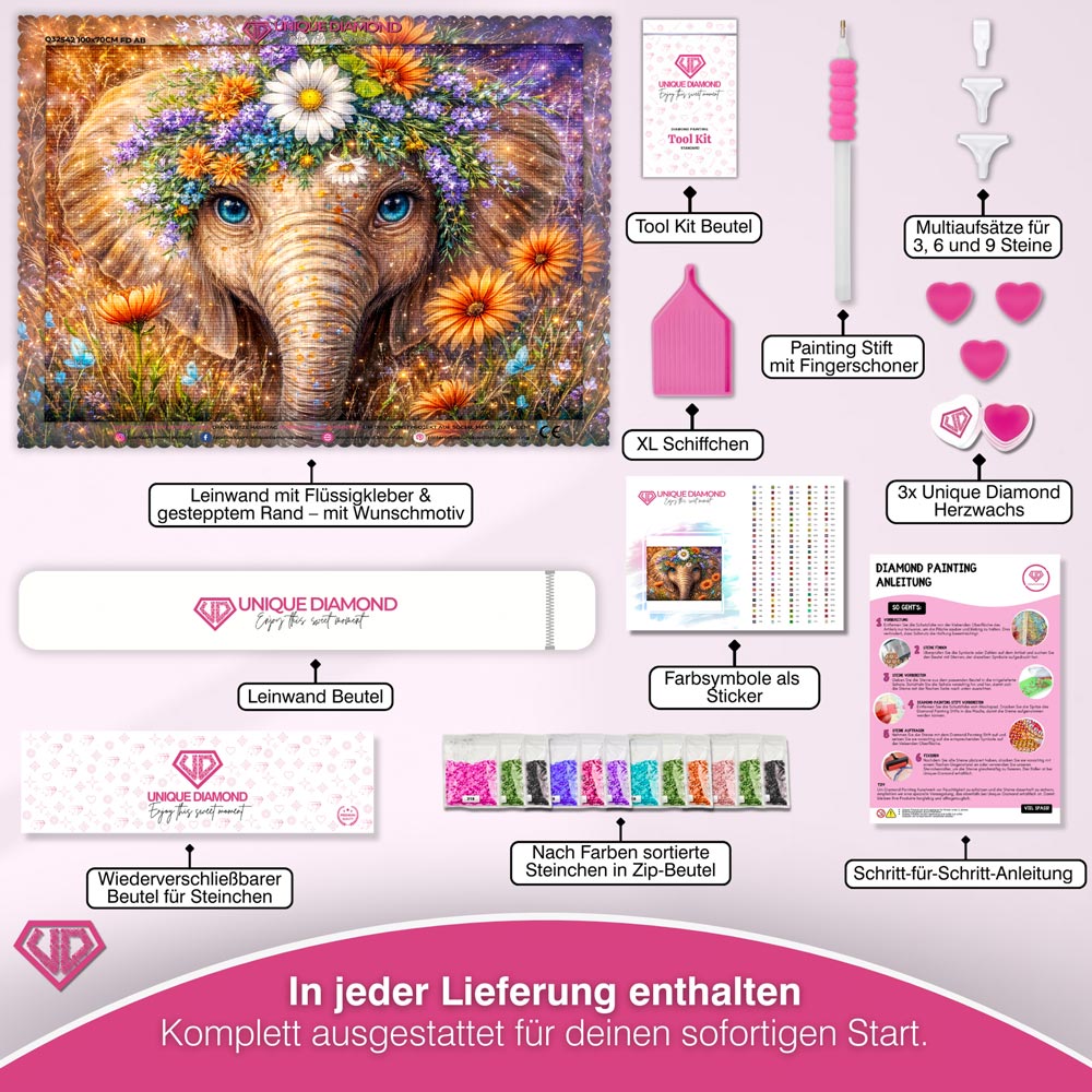 5D Diamond Painting – Floral Elephant Spirit