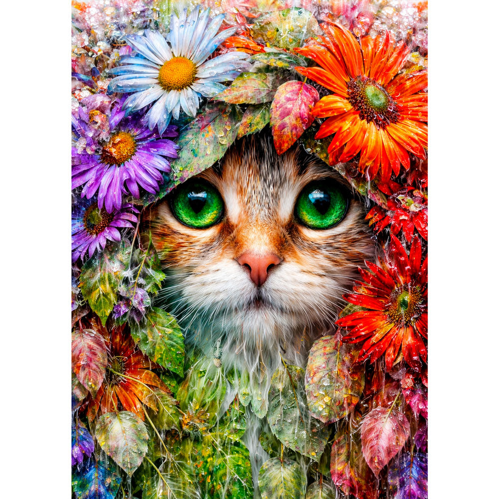 5D Diamond Painting – Floral Emerald Cat, Unique-Diamond