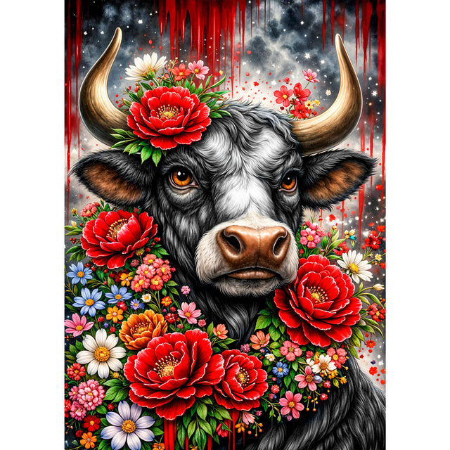 5D Diamond Painting – Floral Spirit Bull, Unique-Diamond