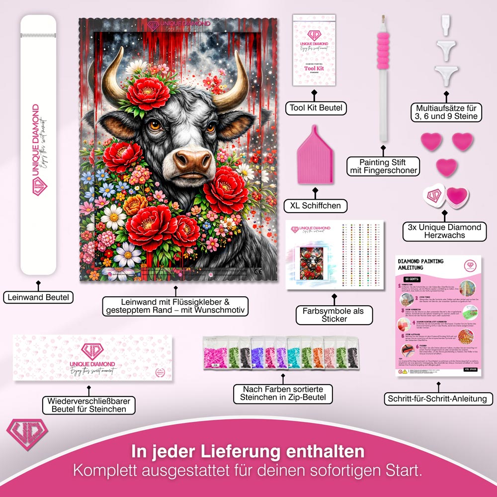5D Diamond Painting – Floral Spirit Bull