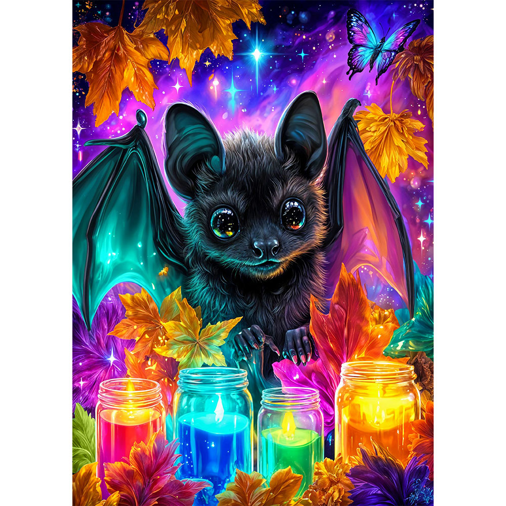 5D Diamond Painting – Funkelnde Herbstnacht mit Fledermauszauber Unique-Diamond