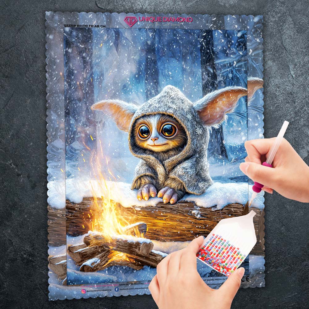 5D Diamond Painting – Funkelpfote im Schneezauber