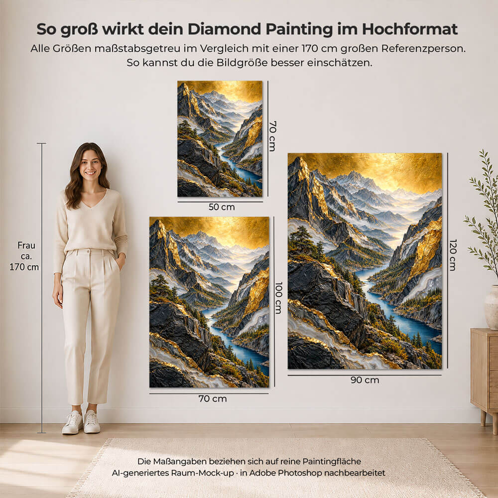 5D Diamond Painting – Gipfelreich unter goldenem Himmel