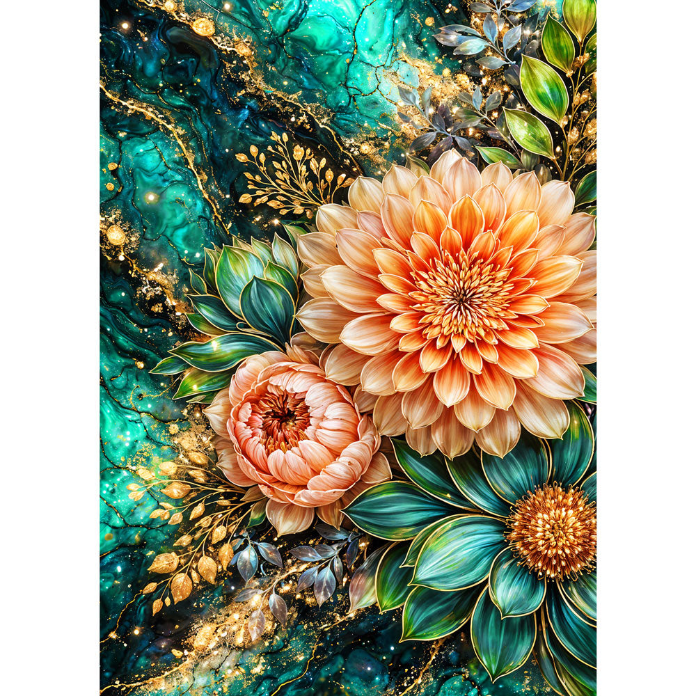 5D Diamond Painting – Golden Emerald Blossom, Unique-Diamond