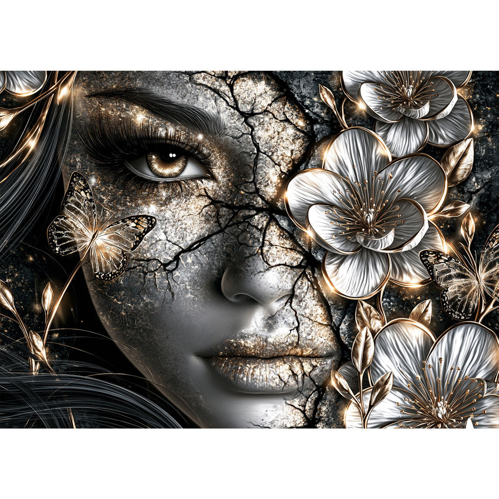 5D Diamond Painting – Goldene Blüten der Stille | Unique Diamond