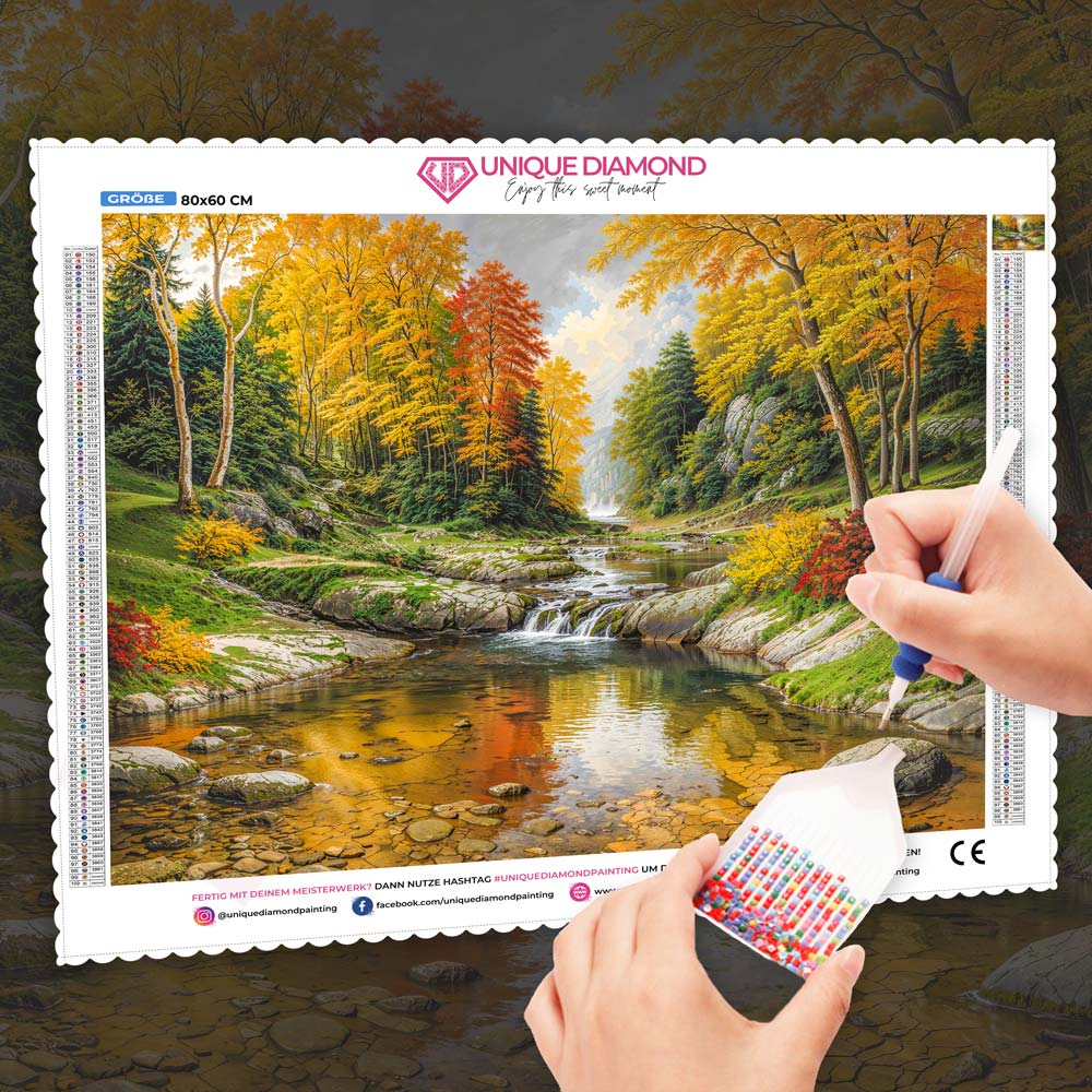 5D Diamond Painting – Goldene Stille am Fluss, Unique-Diamond
