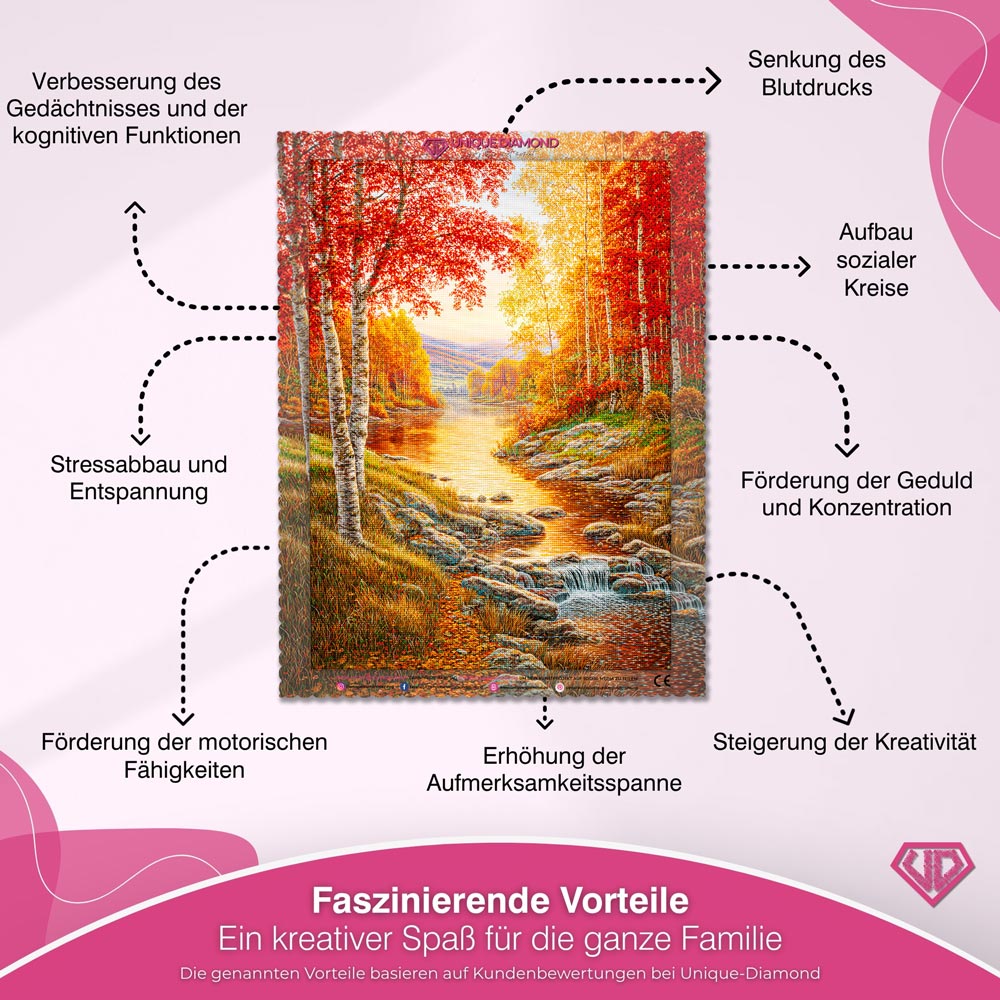 5D Diamond Painting – Goldenes Flüstern am Waldbach Unique-Diamond