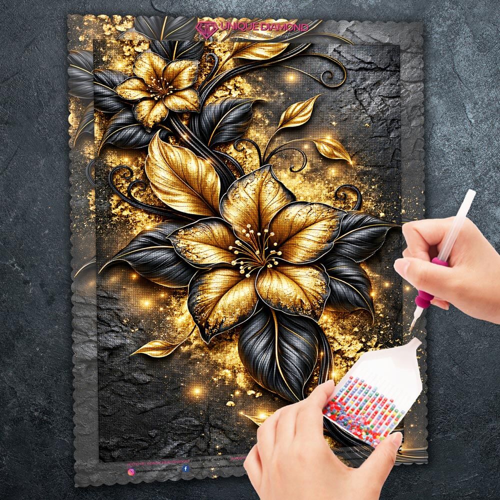 5D Diamond Painting – Goldranken auf Schiefer