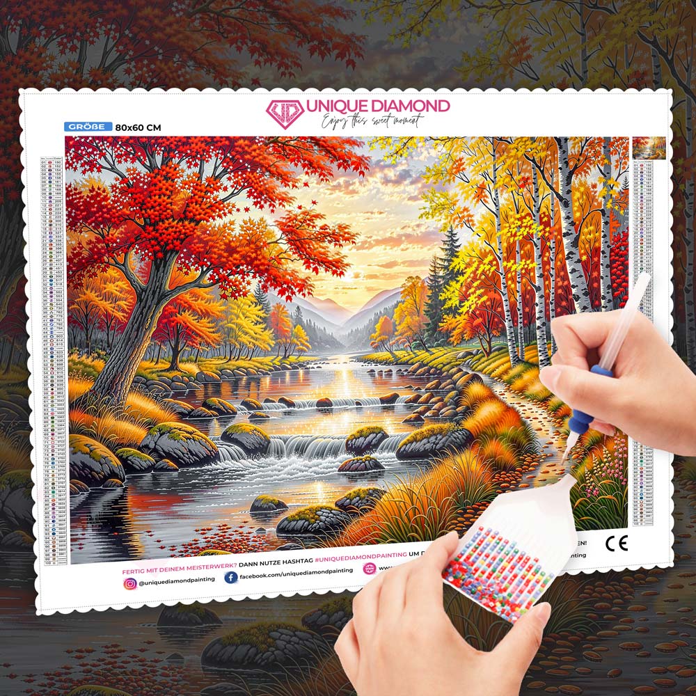 5D Diamond Painting – Herbstflüstern am Fluss, Unique-Diamond