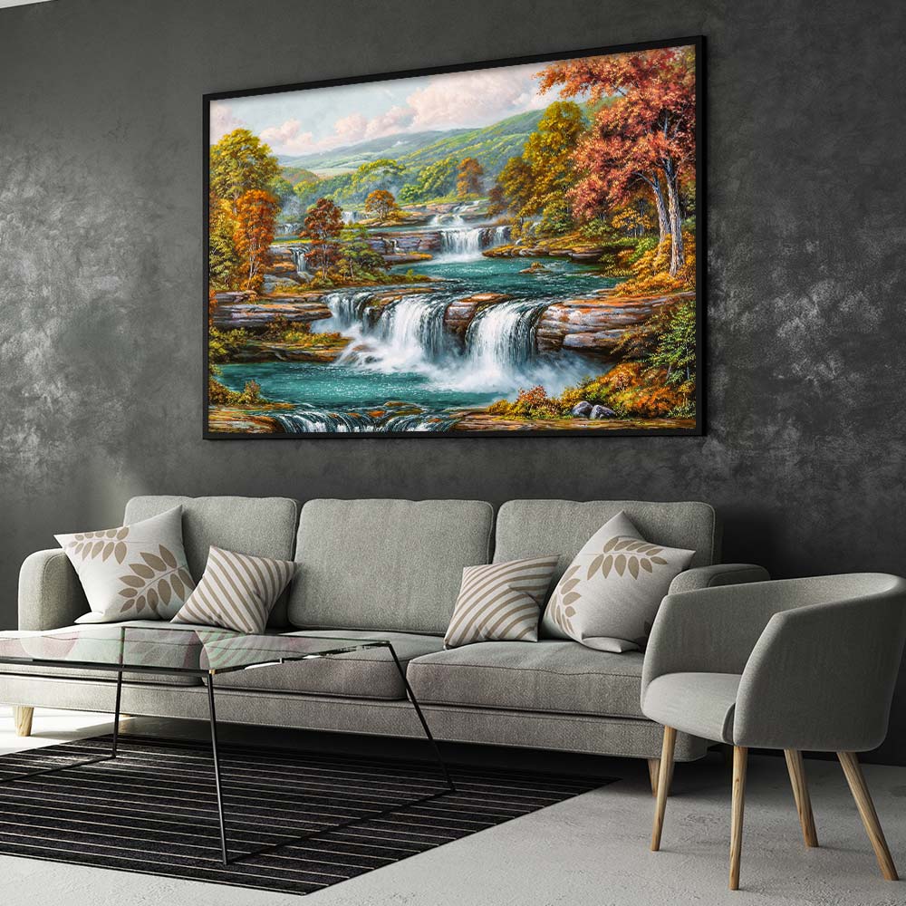 5D Diamond Painting – Herbstklang der Wasserfälle Unique-Diamond