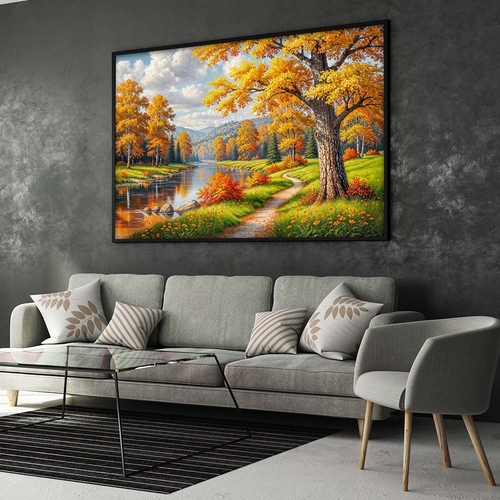 5D Diamond Painting – Herbstpfad der goldenen Stille, Unique-Diamond