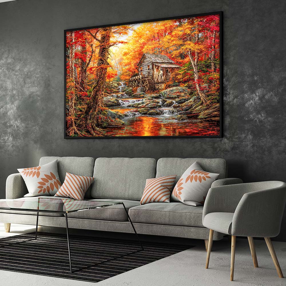 5D Diamond Painting – Herbstzauber an der alten Mühle, Unique-Diamond