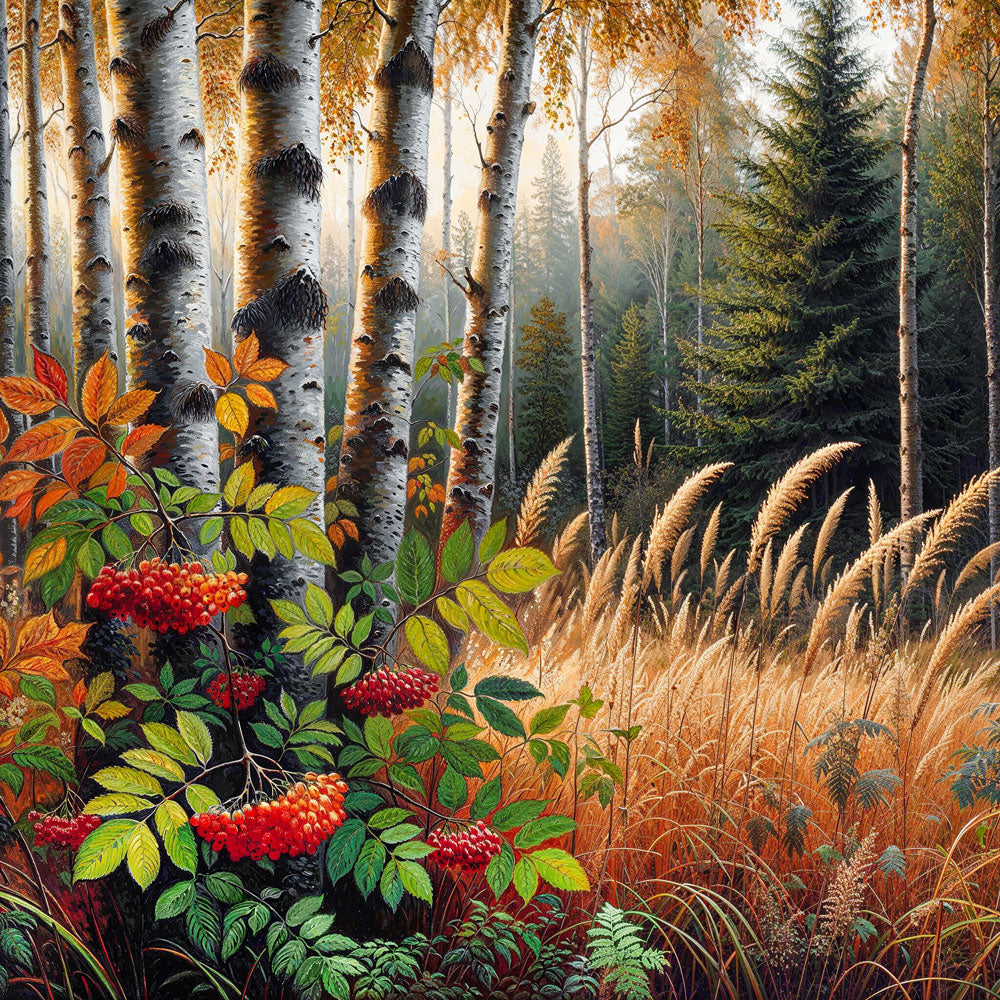 5D Diamond Painting – Herbstzauber im Birkenhain, Unique-Diamond