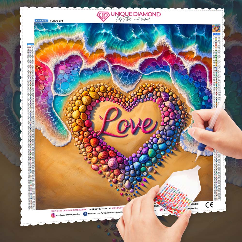 5D Diamond Painting – Herz aus Muscheln, Unique-Diamond
