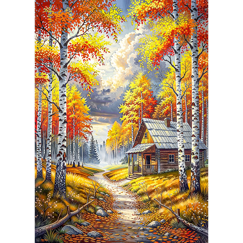 5D Diamond Painting – Hütte der goldenen Blätter, Unique-Diamond