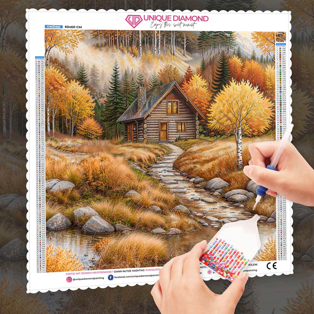 5D Diamond Painting – Hütte der goldenen Stille