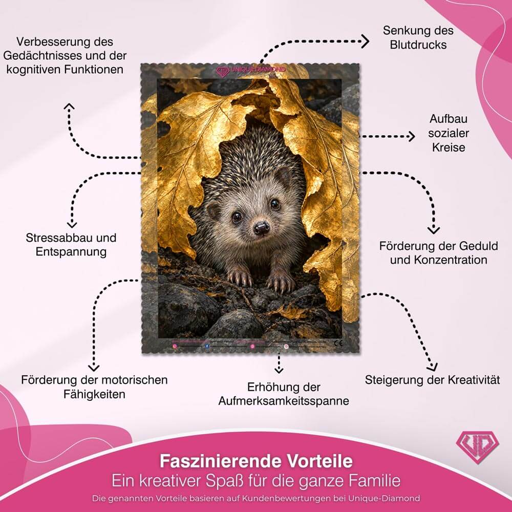 5D Diamond Painting – Igel im goldenen Blätterdach