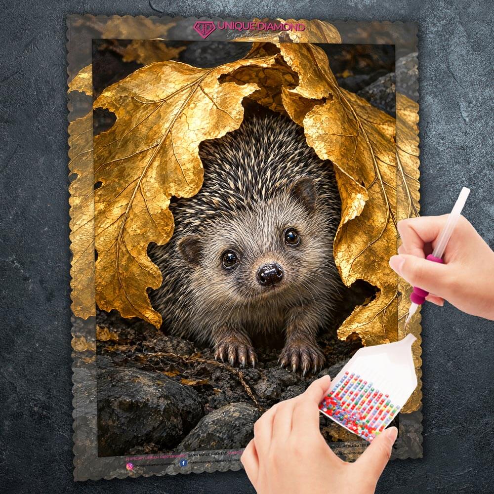 5D Diamond Painting – Igel im goldenen Blätterdach