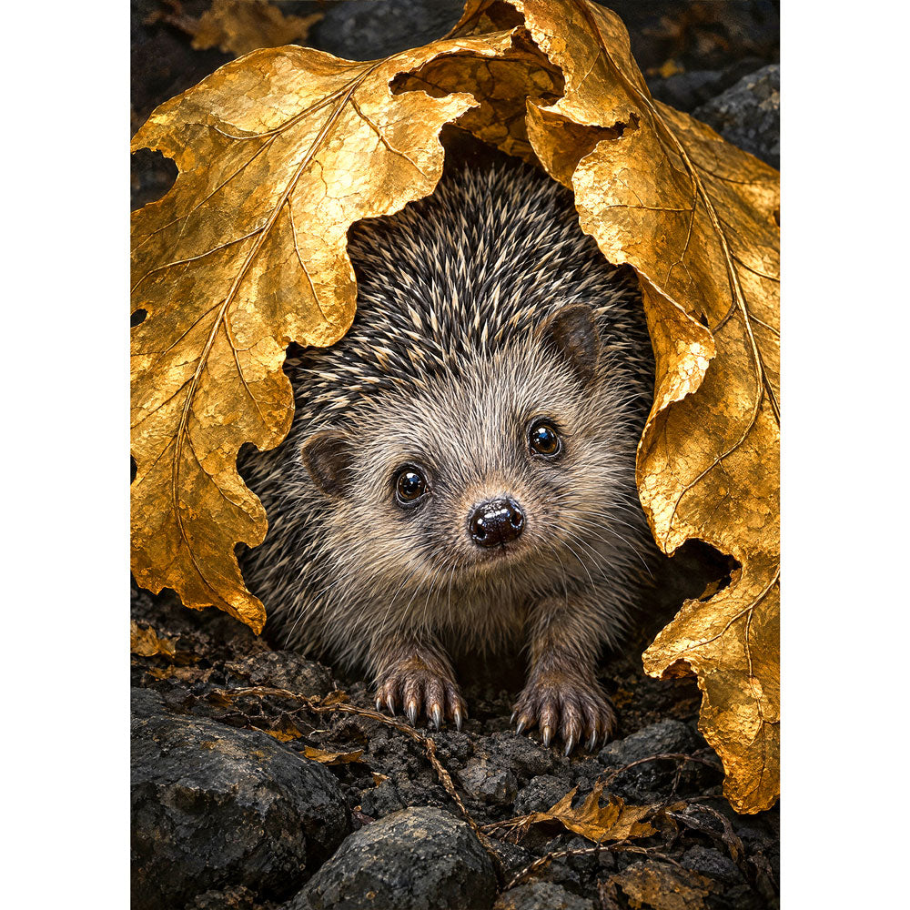 5D Diamond Painting – Igel im goldenen Blätterdach | Unique Diamond

