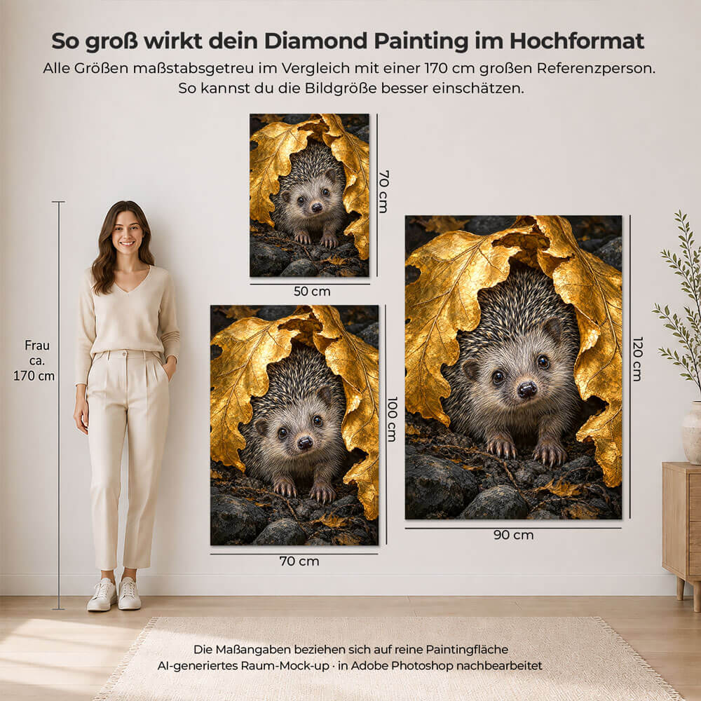5D Diamond Painting – Igel im goldenen Blätterdach