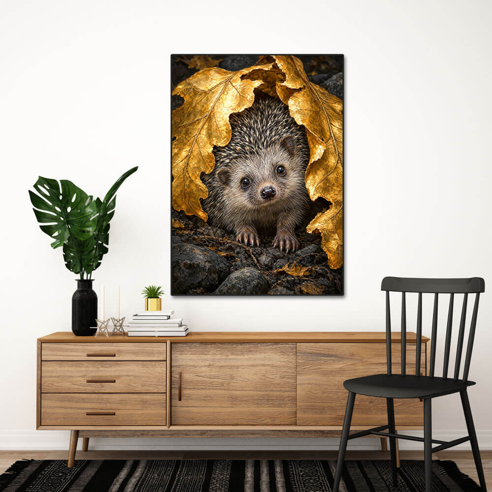 5D Diamond Painting – Igel im goldenen Blätterdach