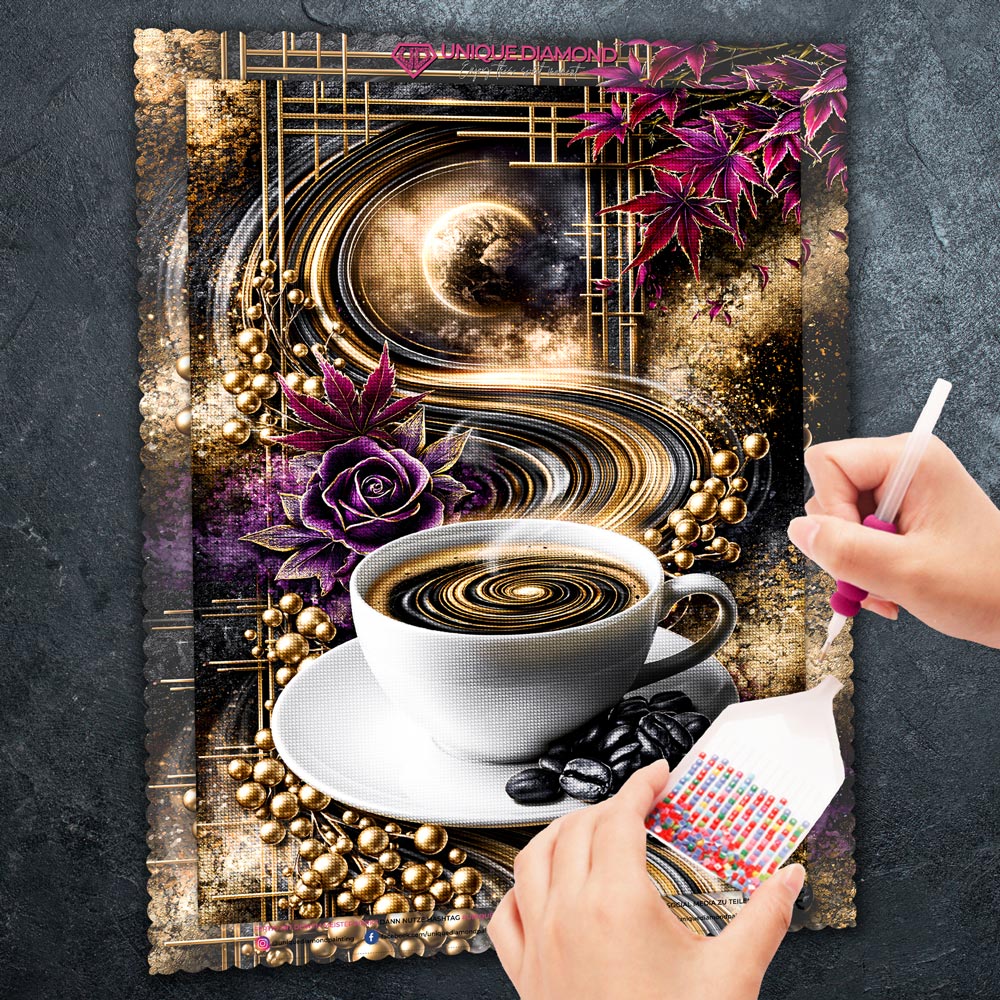 5D Diamond Painting – Kaffee im Orbit der Träume