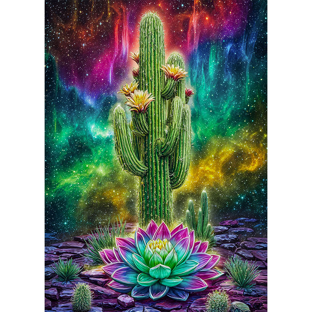 5D Diamond Painting – Kaktuslicht im Sternennebel, Unique-Diamond