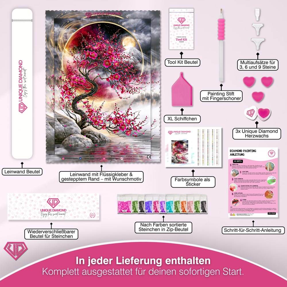 5D Diamond Painting – Kirschblütenmond am Fuji