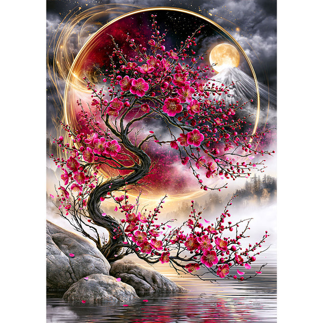 5D Diamond Painting – Kirschblütenmond am Fuji | Unique Diamond