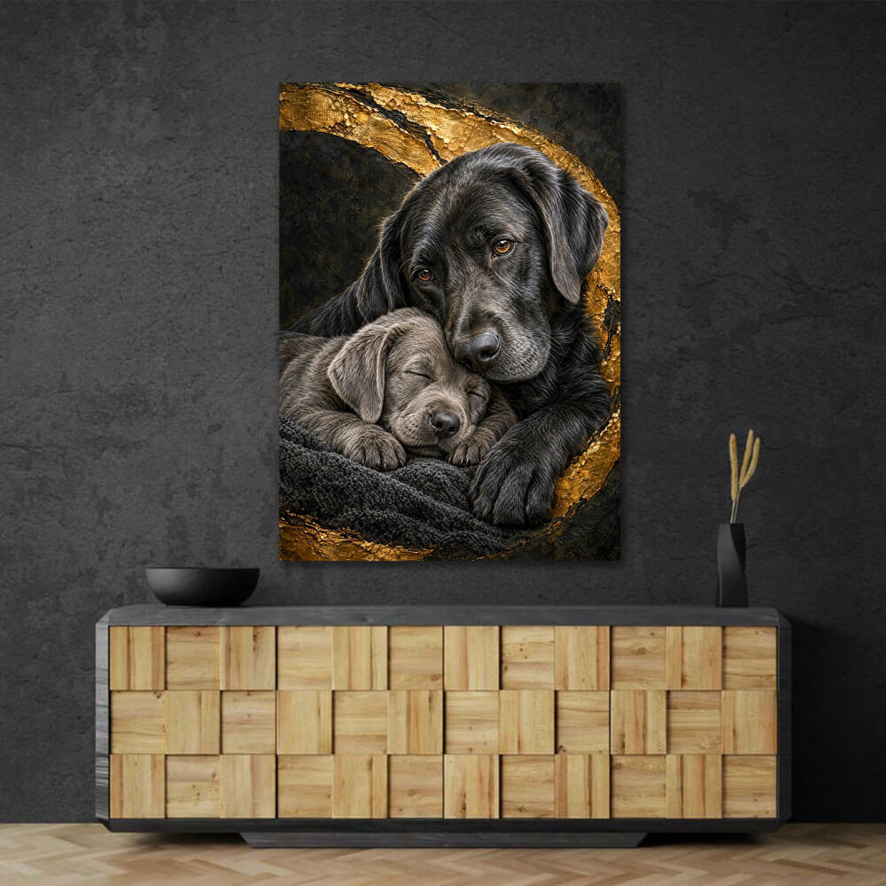 5D Diamond Painting – Labradorliebe in Gold geborgen