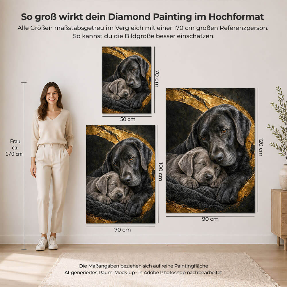 5D Diamond Painting – Labradorliebe in Gold geborgen