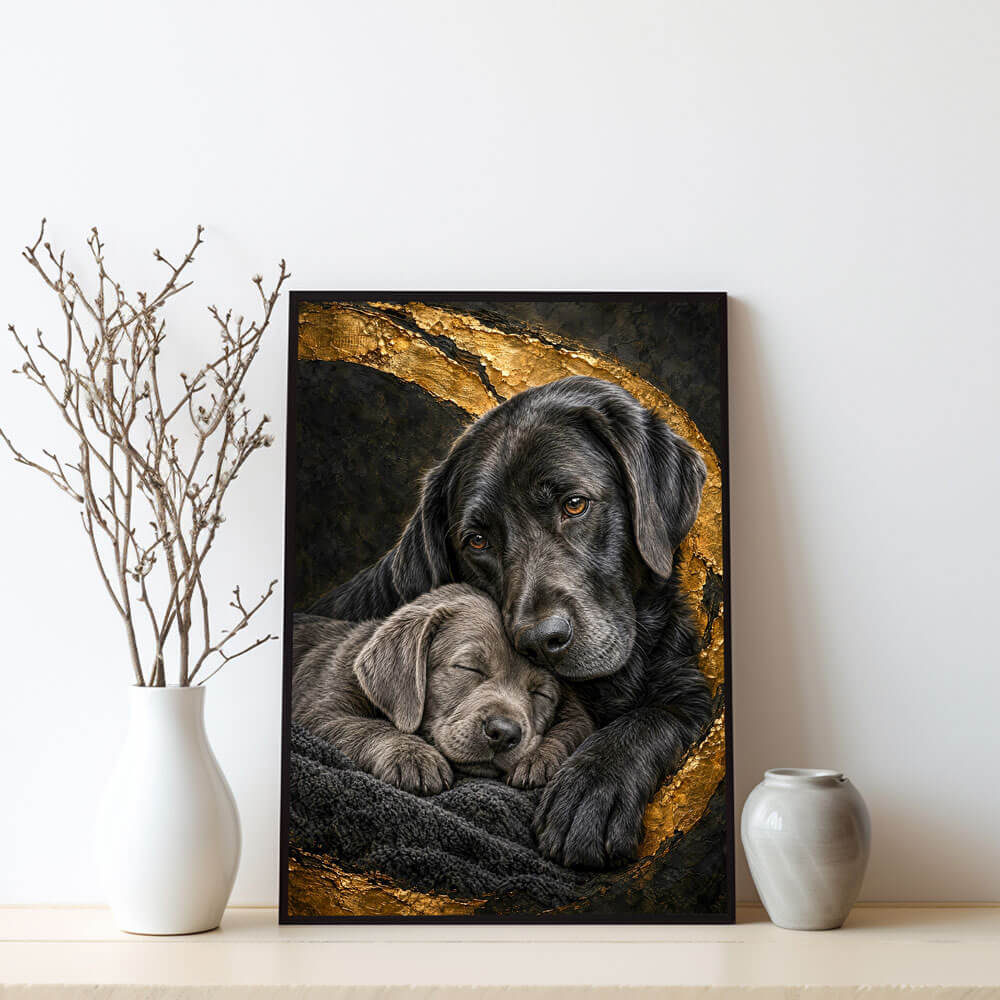 5D Diamond Painting – Labradorliebe in Gold geborgen
