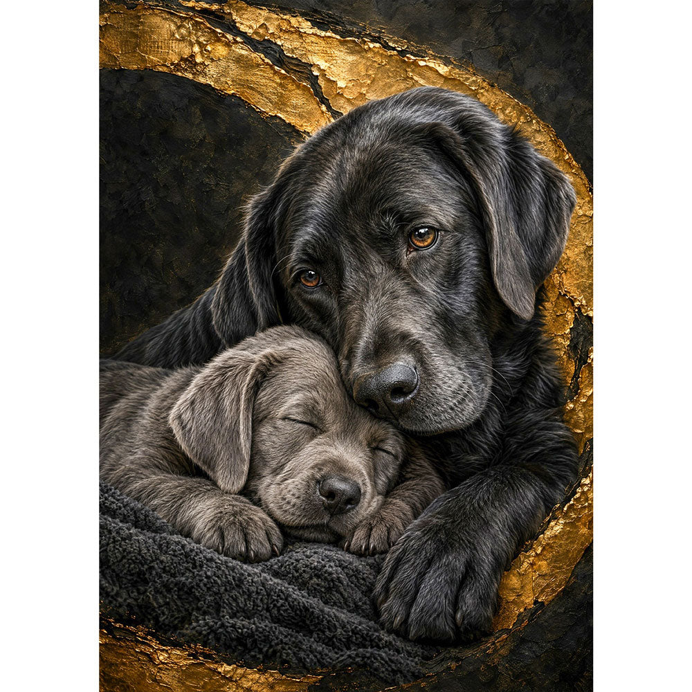 5D Diamond Painting – Labradorliebe in Gold geborgen | Unique Diamond